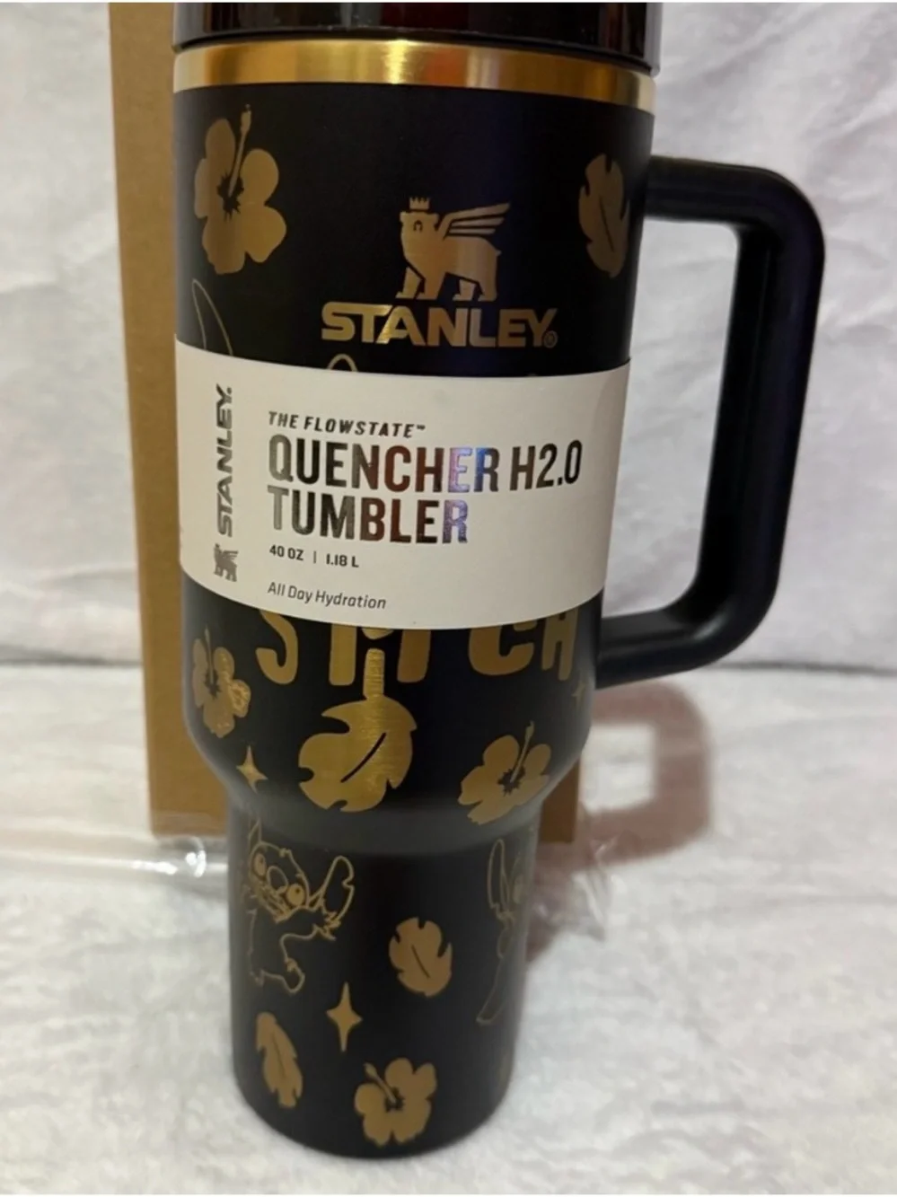 New! Stanley Matte Black Tumbler with Gold Floral Accent - Picture 1 of 2